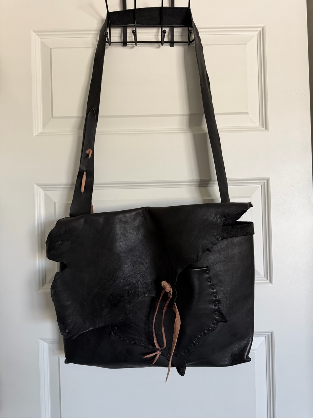 Black Leather Messenger Bag with Toggle Closure handmade Renaissance